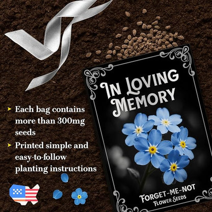 60Pack Forget Me Not Seeds Bulk - Memorial Seed Packets for Funeral Favors, Celebration of Life, Personalized Remembrance Gifts - Easy Planting Spring Flower Seeds Outdoor Garden Decor
