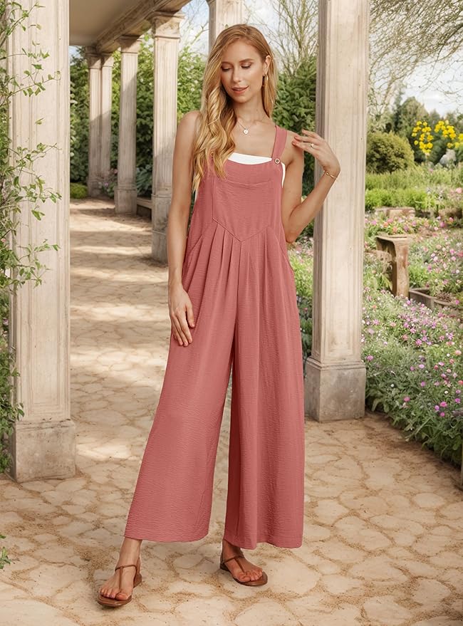 IWOLLENCE Women's Summer Jumpsuits Boho Wide Leg Overalls Casual Loose Rompers with Pockets 2025