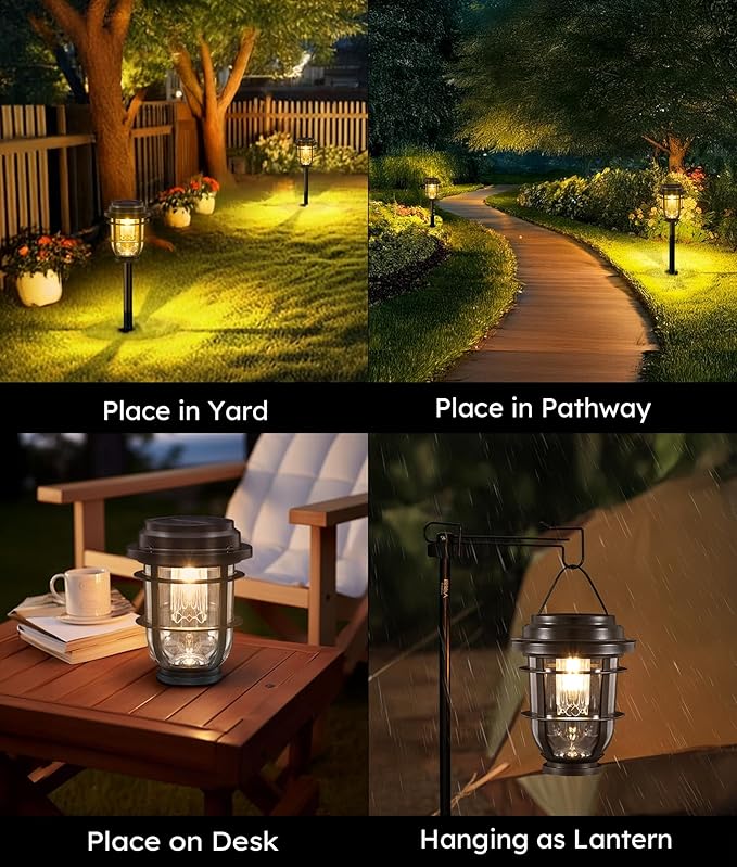 Bright Solar Pathway Lights Outdoor, 6 Pack Waterproof IP65, Auto On/Off Solar Powered Garden Lights for Yard Lawn Walkway Landscape Pool Outside - 3-in-1 Hanging, Tabletop & Stake Lighting