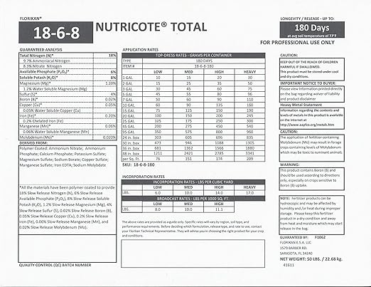 Nutricote 18-6-8 Slow-Release Orchid Fertilizer 15 oz – 180-Day All-Purpose