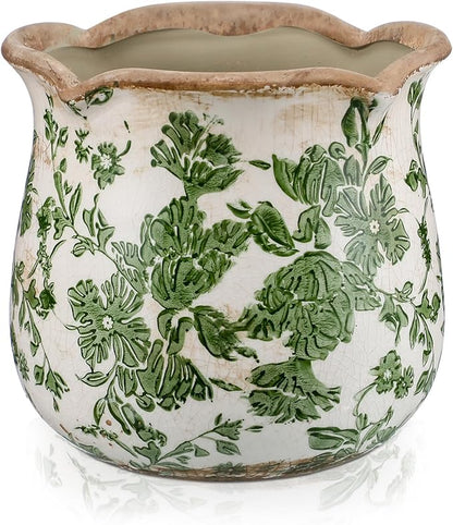 6 Inch Ceramic Planter Green Scroll Planter Decorative Plant Pots with Crackle Glaze for Home Garden Kitchen