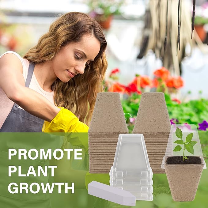 winemana Seed Starter Peat Pots,Biodegradable with Humidity Dome and Labels For Plant Nursery, Seedlings Planting For Indoor Outdoor Garden (Square)36 Set