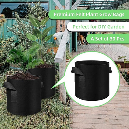 10 Gallon Garden Grow Bags, 30 Pack 10 Gal Planter Bags Fabric Pot Bags, Nonwoven Grow Bags Heavy Duty Aeration Pots with Handles, Garden Fabric Planters for Vegetables Flowers (Black)