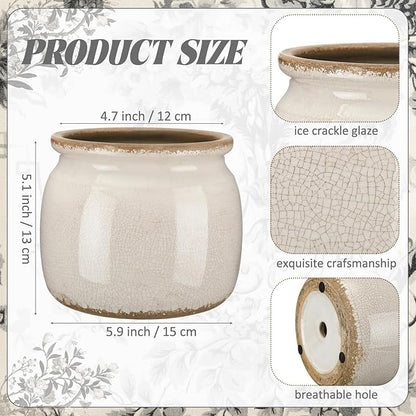 Vintage Planter Large Ceramic Plants Pot Pure Beige Vintage Crack Cottage Scroll Vase Flower Vase Pot Indoor Plants Home Decor Farmhouse Antique Decorative Gifts