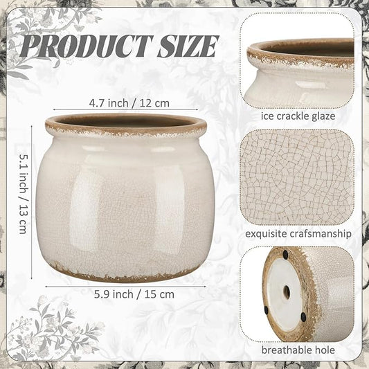 Vintage Planter Large Ceramic Plants Pot Pure Beige Vintage Crack Cottage Scroll Vase Flower Vase Pot Indoor Plants Home Decor Farmhouse Antique Decorative Gifts
