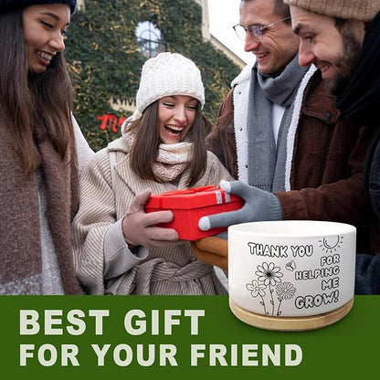 Thank You for Helping Me Grow Appreciation Gifts, Ceramic Succulent Plant Pot for Home Office Desk Decor Thank You Gift for Teacher Mom Father Boss Motivation Gifts (Plant Not Included)