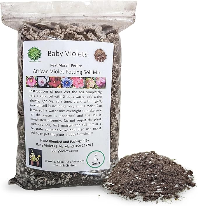 African Violet Plant Potting Soil Mix Peat Moss & Perlite 1 Quart (1qt 4 Level Cups)