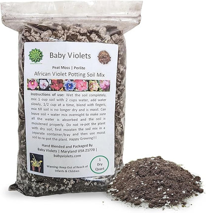 African Violet Plant Potting Soil Mix Peat Moss & Perlite 1 Quart (1qt 4 Level Cups)