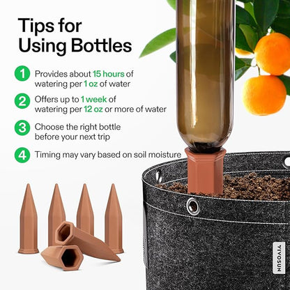 VIVOSUN 6-Pack Self-Watering Spikes, Hexagonal Terracotta Watering Stakes, Auto-Water Device, Planter Insert for Indoor & Outdoor Potted Plants