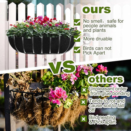 2PCS 30Inch Upgraded Planter Basket Liners Fabric Window Box Liners Felt Trough Planter Black Flower Basket Liner Non-Woven Hanging Plant Liner for Planters Garden Fence - Avoid Bird Nesting