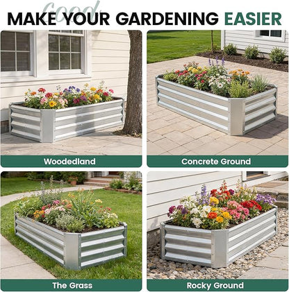 G GOOD GAIN 4x2x1ft Raised Garden Bed – Galvanized Metal Planter Box for Vegetables, Flowers, Herbs, Fruits – Outdoor Garden Beds with Open Bottom, Sliver
