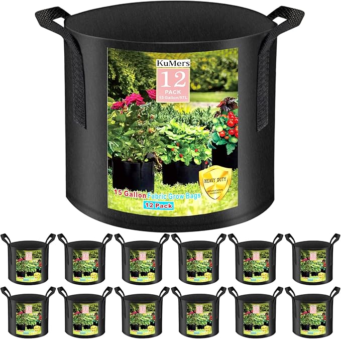 12 Pack Grow Bags 15 Gallon, 300G Heavy Duty Thickened Non-Woven Plant Bag Plant Fabric Pots with Handles Planting Bags, Pot for Plants