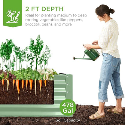 Best Choice Products 8x4x2ft Outdoor Metal Raised Garden Bed, Deep Root Planter Box for Vegetables, Herbs & Flowers, 478-Gallon Capacity, 100% Non Toxic Materials - Sage Green