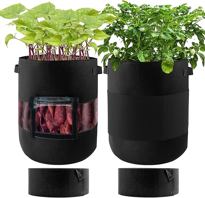 2-Pack 11 Gallon 360°Visible Potato Grow Bags, Potato Pot Planter with Flap Window Shade Cloth, Potato Growing Containers, 380g Thickened Felt Garden Planting Bag for Growing Potatoes Vegetables