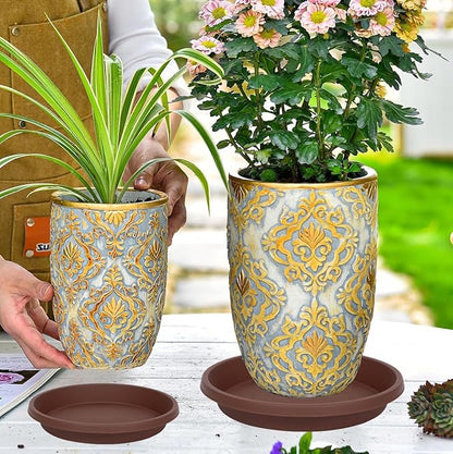 Plant Saucer Round 10 Inch Pack of 5 Thickened Plastic Drip Trays for Indoor Plants and Outdoor Pots