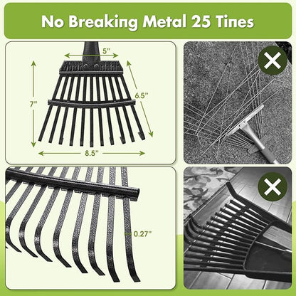 INFLATION Garden Rake for Leaves Sturdy Metal Small Yard Leaf Rakes for Lawns 60” Length 8.5 Inch Width 11 Tines for Women Men Kids Lightweight with Non-Slip Comfortable Smooth Long Handle