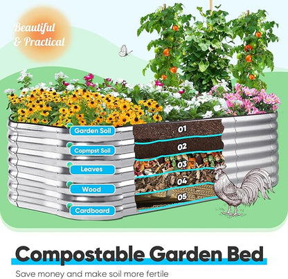 Quictent Raised Garden Bed Kit Oval Galvanized Metal Planter Box Tall for Vegetables Outdoor Backyard, Strengthened by Crossbar, Silver 6x3x2 ft