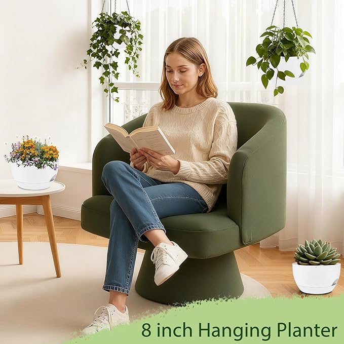 Set of 4-8 Inch Self Watering Hanging Planters for Indoor Outdoor，Hanging Plant Pots with Drainage & Removable Tray, Hanging Pots Holder for Ivy, Pothos, Ferns, Balcony & Patio, White