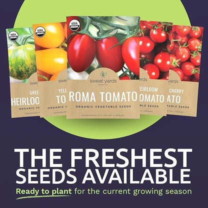 Organic Cherry Tomato Seeds Variety Pack - 5 Individual Packs - 2026 Season - Green Zebra, Sweetie Cherry, Chadwick, Yellow Pear and More! for Indoor & Outdoor Planting (Non-GMO, Certified Organic)