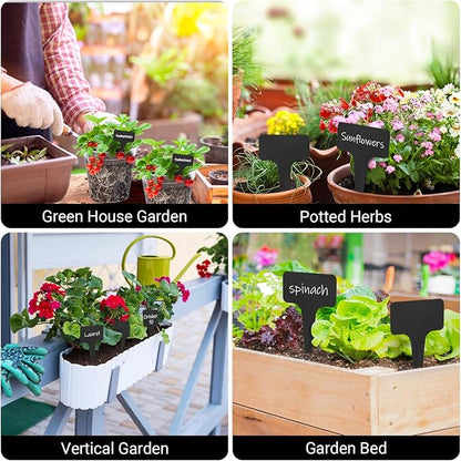 Greaner 300 PCS 4 Inch Garden Labels, Black T-Type Plant Tags and Labels, Plant Labels for Outdoor Garden, Nursery Garden Labels for Plants Herbs Flowers Vegetable Potted