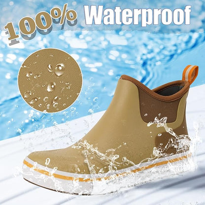 Trudave Mens Deck Boots, Waterproof Rubber Fishing Rain Boots, Anti-slip Short Ankle Shoes for Outdoor Fishing, Boating, Size 5-14