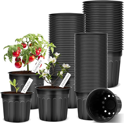 120 Pack 1 2 3 Gallon Plant Nursery Pots with 120 Plant Labels Thickened Flexible Plastic Pots for Plants Disposable Garden Pot Flower Container for Succulents Seedling Cuttings Transplanting