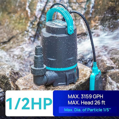 Aquastrong 1/2 HP Utility Pump 3159 GPH Submersible Water Pump with Float Switch, Draining Flooded Basement, Pool, Hot Tub, Pond, Garden Irrigation, 10ft Cord