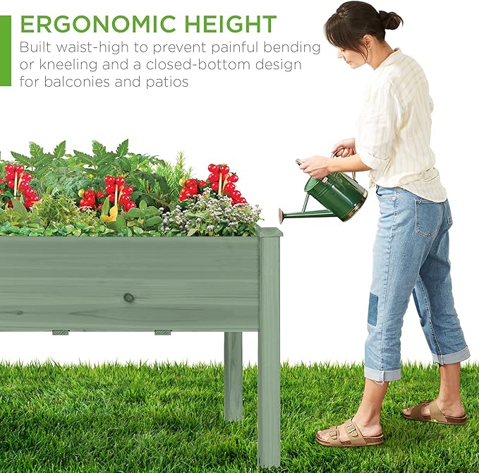 Best Choice Products 48x24x30in Raised Garden Bed, Elevated Wood Planter Box Stand for Backyard, Patio, Balcony w/Bed Liner, 200lb Capacity - Sage