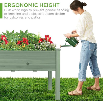 Best Choice Products 48x24x30in Raised Garden Bed, Elevated Wood Planter Box Stand for Backyard, Patio, Balcony w/Bed Liner, 200lb Capacity - Sage