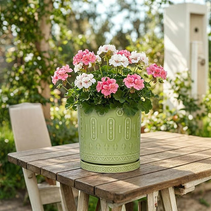 Ceramic Pots for Plants, 8 Inch Plant Pot with Drainage Hole and Tray, Round Planters for Indoor Plants, Modern Flower Pot, Decorative Planter, Living Room Decor, Gardening Gifts, Green