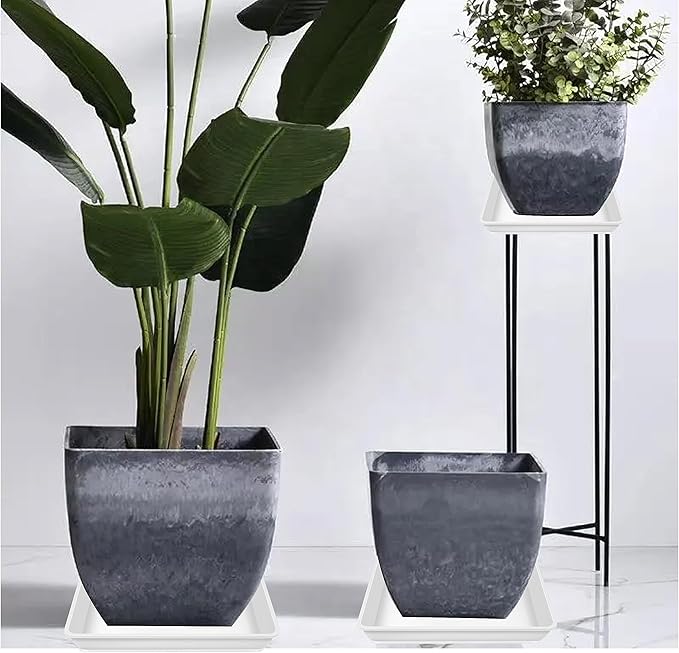 2 Pack Square Plant Saucer 18 Inch, Plastic Plant Saucer, Heavy Duty Plant Pot Saucers, Planters for Indoors and Outdoors Plants，Garden Large Deep Plant Trays for Pots.