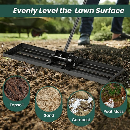 Goplus Lawn Leveling Rake, 36" x 10" Heavy Duty Level Lawn Tool w/ Ergonomic Handle for Soil, Effort-Saving Landscape Rake for Garden, Backyard, Golf Course, Farm, Pasture, Black