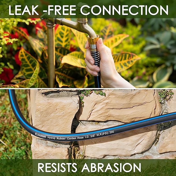 5/8 IN. × 90FT. Flexible Hybrid Rubber Garden Hose, High Flow 5/8" I.D. No Memory Durable Lightweight Water Hose for Watering, Irrigation, Water Transfer Pump