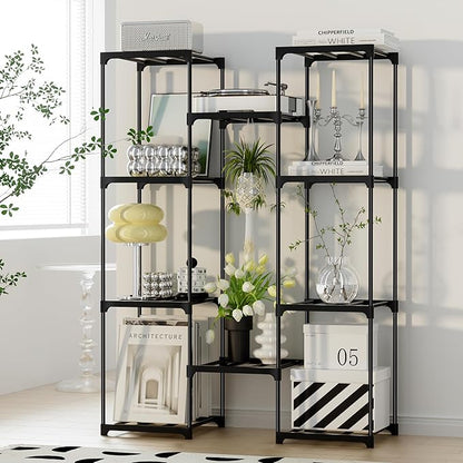 Plant Stand Indoor Outdoor Plant Shelf Stand, 4 Tiers 10 Pots Large Potted Metal Flower Plant Rack for Multiple Plants, Hanging Tall Planter Holder for Patio Balcony Living Room Corner Porch Garden Boho Decor Black