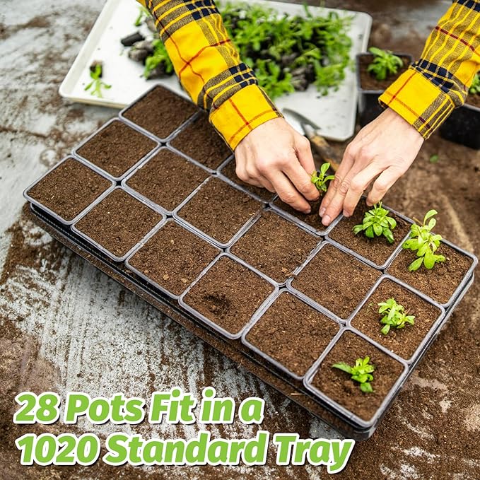SUNPRO 100Pcs Square Nursery Pots 2.6 Inch Flexible Plastic Seedling Pots Small Plant Pot Thick Seed Starter Pot for Plants, Succulent, Flower with 60Pcs Plant Labels