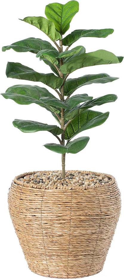 Vintiquewise Woven Round Flower Pot Planter Basket with Leak-Proof Plastic Lining - Large
