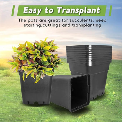 HOSTIC 5 Gallon Square Nursery Pots Flexible Plastic Pots for Plants Gallon Pot with Drainage Holes 10 Pcs