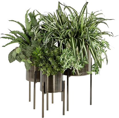 Deco 79 Metal Indoor Outdoor Planter Large Planter Pot with Removable Stand, Set of 3 Planters 18", 14", 12"H, Black