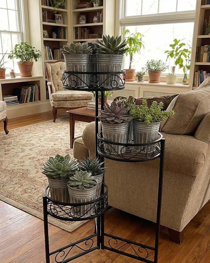 vensovo 4 Inch Silver Metal Rustic Flower Pots - 6Pcs Small Galvanized Planters with Drainage Hole and Rubber Plug, Rustproof Metal Bucket Plant Pots Farmhouse Vintage Style for Decor