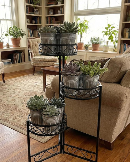 vensovo 4 Inch Silver Metal Rustic Flower Pots - 6Pcs Small Galvanized Planters with Drainage Hole and Rubber Plug, Rustproof Metal Bucket Plant Pots Farmhouse Vintage Style for Decor