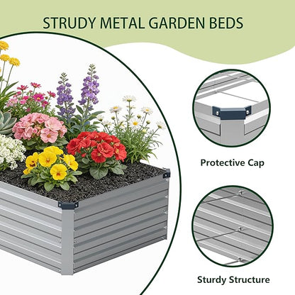 Galvanized Raised Garden Bed,Outdoor Planter Box Metal Patio Kit Planting Bed for Vegetables Flowers and Succulents,10x2x1ft(2 PCS),Silver