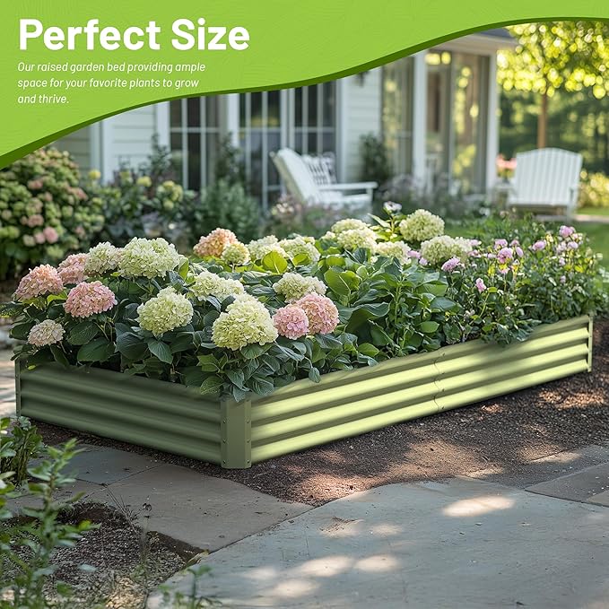2PCS 8x4x1FT Galvanized Raised Garden Bed Kit, Galvanized Planter Raised Garden Boxes Outdoor, Large Metal Raised Garden Beds for Vegetables-Green