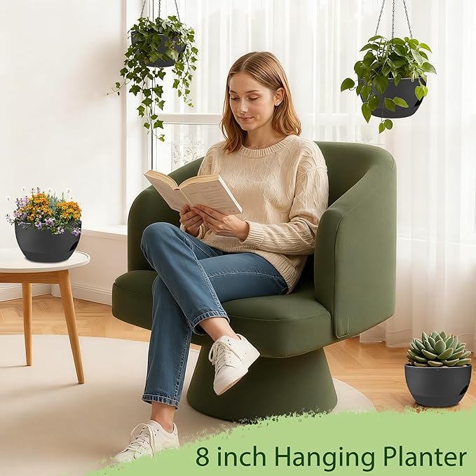 Set of 4-8 Inch Self Watering Hanging Planters for Indoor Outdoor，Hanging Plant Pots with Drainage & Removable Tray, Hanging Pots Holder for Ivy, Pothos, Ferns, Balcony & Patio, Black