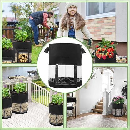 6 Pack 5 Gallon Visible Potato Grow Bags, Thickened Nonwoven Fabric Pots Potato Growing Containers with Handles & Visible Flap, Plant Grow Bags for Growing Potatoes, Tomatoes, Flowers, and Vegetables