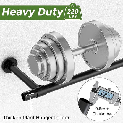 Window Plant Hanger Indoor, 64 Inch Heavy Duty Plant Hanging Rod, 1 Inch Metal Hanging Plant Holder for Window Wall, Matte Black Round Flange Base, Pot Not Included