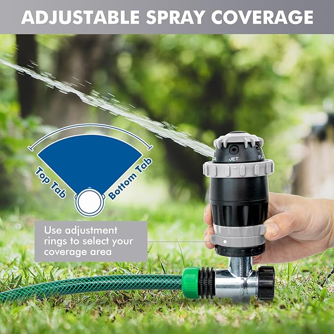 RESTMO Gear Drive Sprinkler with Metal Spike Base, 5-Pattern Heavy Duty Gardening Watering System, Multi-Adjustable Lawn Sprinkle for Garden Plant, Flower Bed and Large Yard Area Watering, Gray
