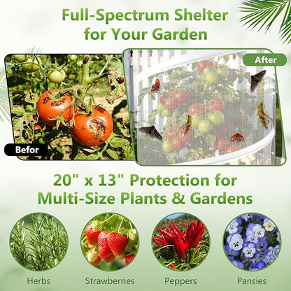 5 Pack Pop Up Plant Covers from Animals (3 Black 2 White) 13''D x 20''H Mesh Plant Covers with 24 Stakes 36 Color Labels, Plant Protector from Insects for Vegetables, Flowers, Seedlings