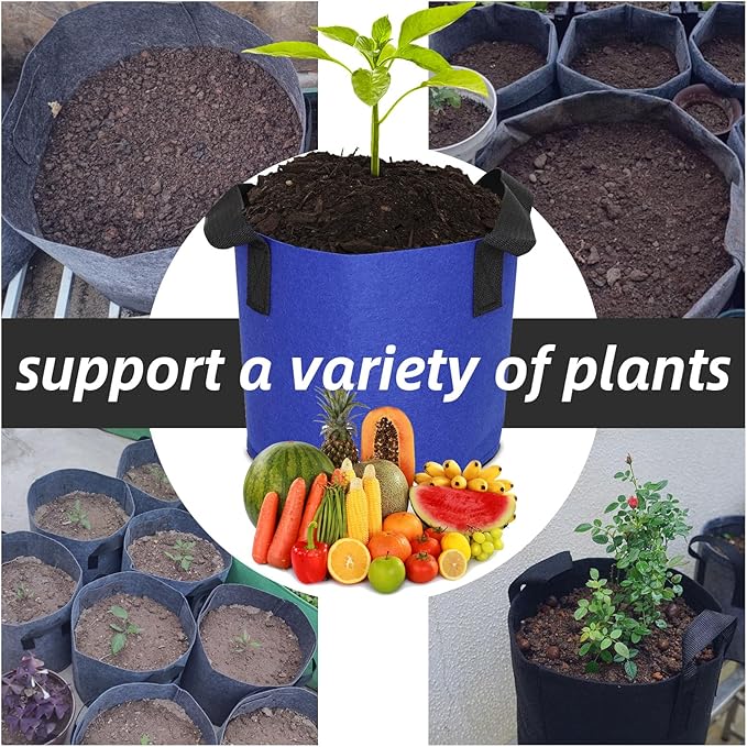 Grow Bags,Growing Pot Bags Garden Grow Bag Indoor Outdoor Fabric Aeration Plant Pot Container Flower Vegetable Pouch (Dark Blue,2 Gallon)