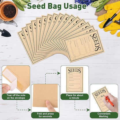 Coolrunner Wood Seed Saving Box, Seed Storage Organizer Case, Seed Packet Storage Organizer with Lock and 3 Handles, 30P Plant Labels, 30P Seeding Envelopes Bag (Blue)