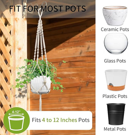Macrame Plant Hanger - Fits 4 to 12 inches Pots for Indoor Outdoor, 44 Inch, 2 Pack, Ivory (POTS NOT Included)